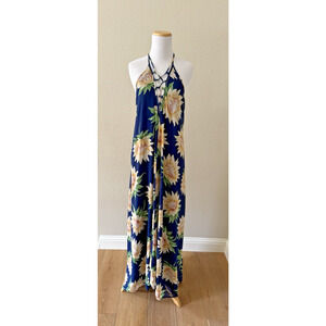 Show Me Your Mumu Logan Lace-Up Maxi Halter Dress S Sunflower Dreams Sheer Lined